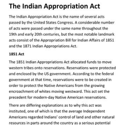 Indian Appropriations Act history